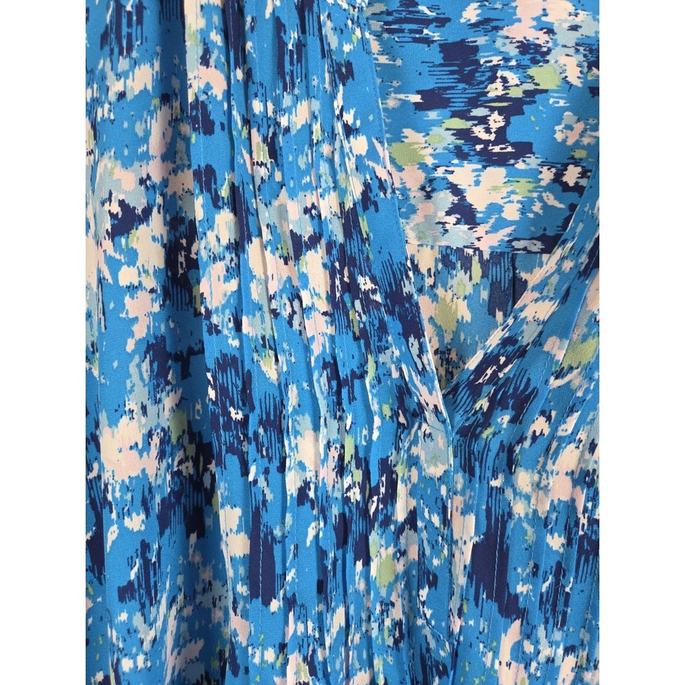 Style & Co Blouse‎ 2X Pleated V Neck Ruffle Sleeve Tunic Floral Blue Boho Flowy - Picture 3 of 11
